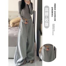 批发华棉复合真超#牛奶丝#美式松紧螺纹腰休闲卫裤宽松束脚抽绳拖地裤