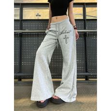 批发【纯棉华棉复合牛奶丝】微喇卫裤女<b class='q'>春</b>秋冬休闲低腰喇叭裤拖地裤