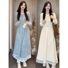 批发高级感白色法式连衣裙子女早<b class='q'>秋</b>季2025新款<b class='q'>秋</b>冬配大衣内搭打底长裙