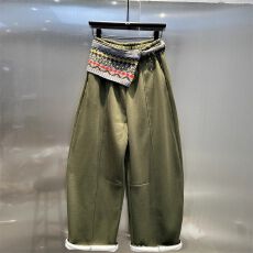 批发美式军绿色宽松显瘦加绒弯刀裤女2025年<b class='q'>秋</b>冬新款高街时髦阔腿长裤