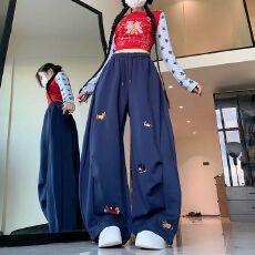 批发美式腊肠狗刺绣卫裤女秋冬学生<b class='q'>韩版</b>宽松休闲运动裤
