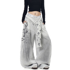 批发美式<b class='q'>复古</b>十字架绑带做旧弯刀卫裤男女爵士舞加绒阔腿裤