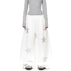 批发纯棉华棉复合牛奶丝 美式卫裤女阔腿宽松显瘦高腰百搭直筒休闲裤