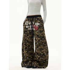 批发美式<b class='q'>街头</b>星星字母迷彩卫裤男女爵士舞阔腿加绒弯刀裤