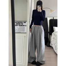 批发仙雅阔腿<b class='q'>裤</b>子女春秋2025<b class='q'>新款</b>高腰垂感窄版直筒休闲糯米<b class='q'>裤</b>运动卫<b class='q'>裤</b>