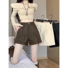 批发PU皮短<b class='q'>裤</b>女春秋2025年<b class='q'>新款</b>高腰显瘦外穿宽松阔腿a字休闲打底靴<b class='q'>裤</b>