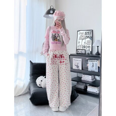 批发美式波点星星刺绣字母宽松阔腿女hiphop休闲裤<b class='q'>百搭</b>卫裤秋冬潮