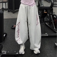 批发纯棉复合380 美式<b class='q'>街头</b>爵士舞运动裤女字母印花宽松直筒嘻哈卫裤