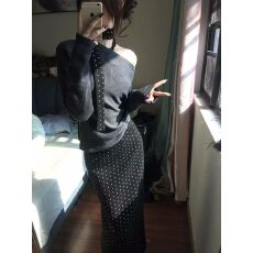 批发【原版面料两件套】秋季甜辣风气质穿搭ins时尚露肩毛衣针织衫女