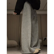 批发立体腰灰色加绒女冬2025新款高腰显瘦质感亮片设计感休闲阔腿