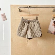 批发复古菱格夹棉<b class='q'>短裤</b>女秋冬高腰字阔腿裤宽松休闲裤显瘦百搭