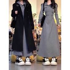 批发绵<b class='q'>羊绒</b>磨毛 早秋灰色卫衣连衣裙女秋冬<b class='q'>大衣</b>内搭打底气质收腰长裙