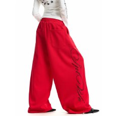 批发美式慵懒风烫钻字母抽绳阔腿卫裤男女简约休闲百搭长裤爵士舞