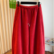 批发原版做法天猫抖音质量~<b class='q'>冬</b>季新款休闲束脚裤女显瘦松紧腰红色长裤