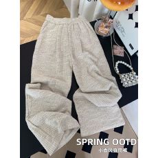 批发三色小香风格纹<b class='q'>休闲</b>裤女2026春季新款百搭通勤垂感阔腿长裤