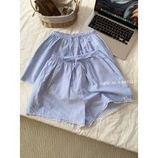 批发韩系条纹休闲舒适短裤可外穿家居裤女蕾丝拼接宽松遛弯热裤