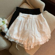 批发好乖好少女 法式蕾丝花边阔腿裤女夏季宽松休闲打底a字短裤热裤子