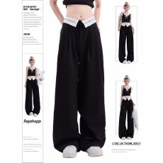 批发【原版纯棉斜纹】【包边腰头】西装裤女宽松直筒阔腿垂感休闲裤