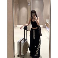 批发美式辣妹街头三条杠垂感阔腿裤女<b class='q'>夏</b>季宽松速干休闲运动裤