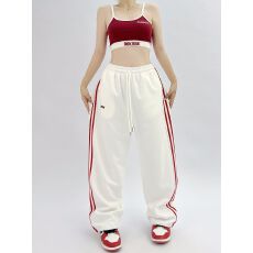 批发2026春<b class='q'>夏</b>运动裤红两条杠爵士舞裤女白宽松长裤
