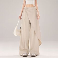批发2026年春季新款不规则飘带高腰阔腿裤女显瘦垂感设计感休闲西裤