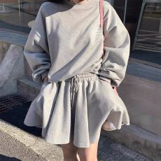 批发韩国chic<b class='q'>春</b>秋复古甜美刺绣字母印花长袖卫衣+百搭半身裙裤裙套装