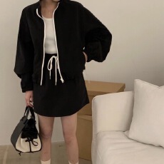 批发2026<b class='q'>春</b>夏新款休闲防晒薄款套装宽松小短款长袖立领外套抽绳短裙女