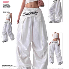 批发美式潮流<b class='q'>阔腿裤</b>女屁帘叠穿绑带设计嘻哈爵士复古休闲宽松弯刀<b class='q'>裤</b>潮