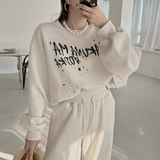 批发<b class='q'>韩国</b>chic冬季复古气质圆领字母印花<b class='q'>卫衣</b>+高腰显瘦百搭抽绳休闲裤
