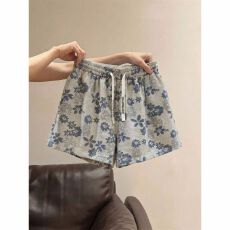 批发韩系chic松弛感满印花朵阔腿裤子<b class='q'>女</b>夏天外穿休闲<b class='q'>运动</b><b class='q'>短裤</b>