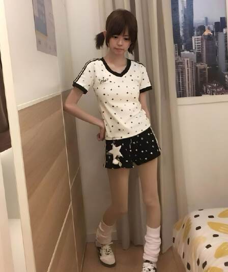 원본 원단 별 프린트 패치워크 반바지 여름 새로운 작은 키 넓은 다리 스트레이트 바지 트렌디