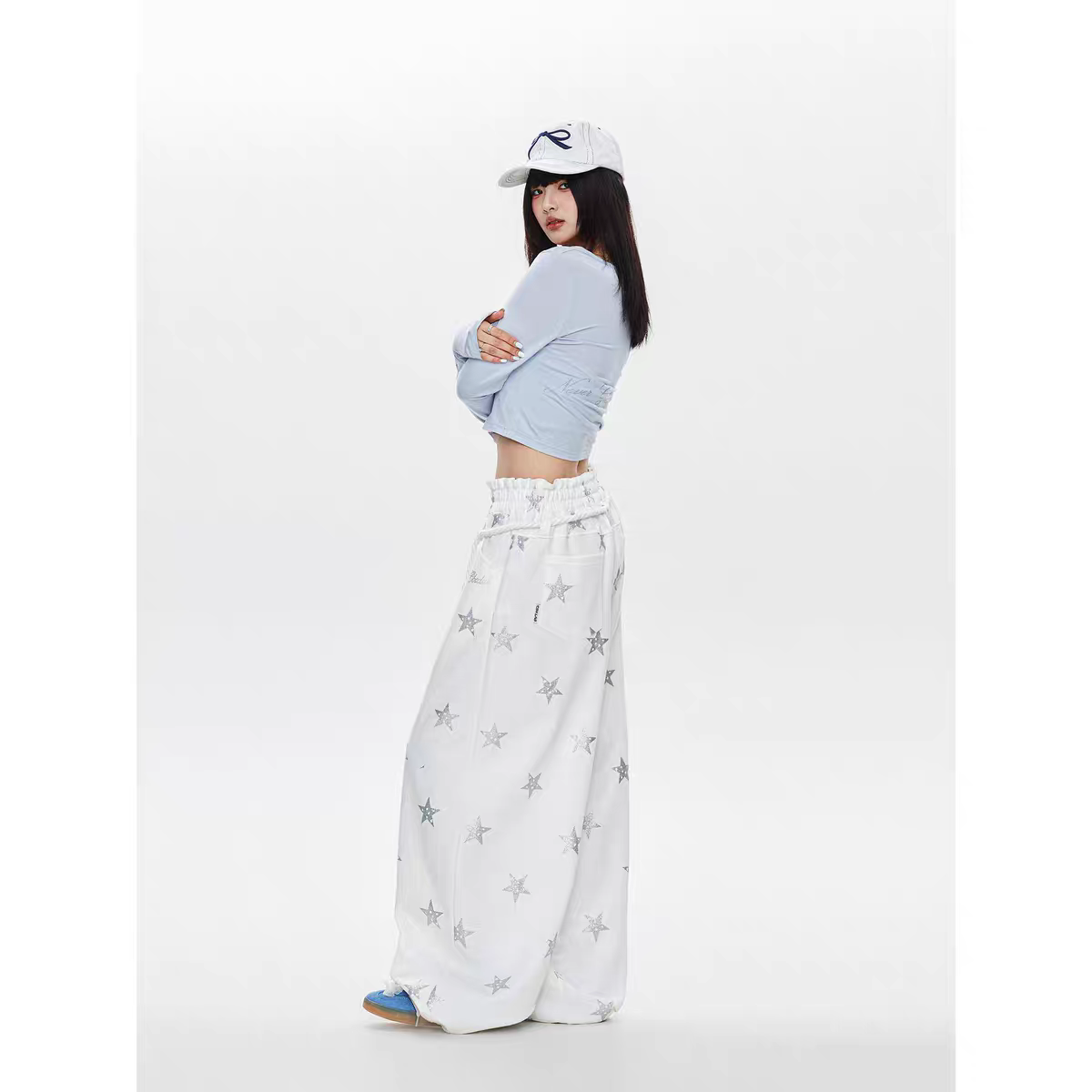 스트리트 댄스 조수 브랜드 별 디스플레이 다리 길이 핫걸 춤추기 운동 긴 바지 아메리칸 느긋한 캐주얼 바지 여름
