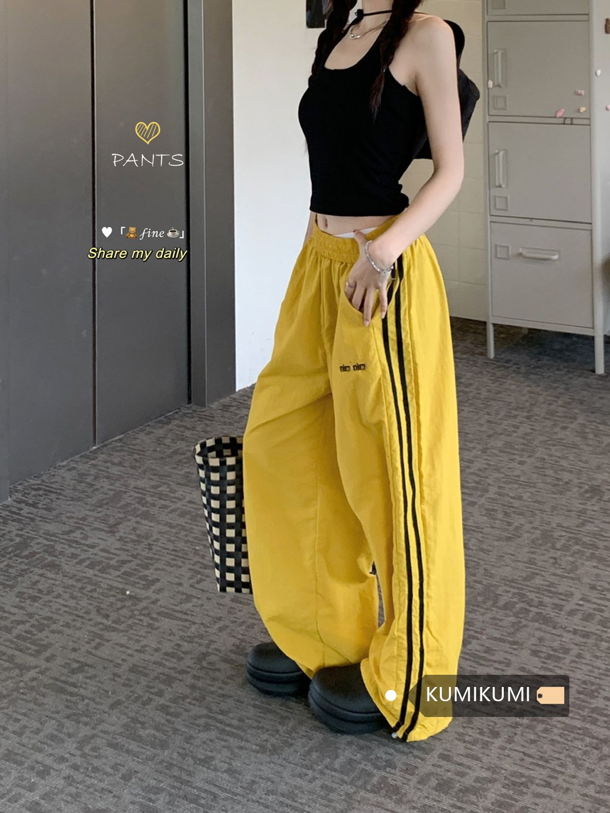 알파벳 있음 변경 속도 건조한 워크웨어 팬츠 여성 도파민 루즈핏 캐주얼 스트라이프 얇은 스타일 운동 와이드 레그 팬츠