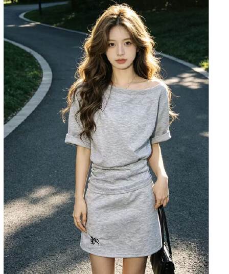 스포츠 슈트 여성 여름 학생 한국 스타일 루즈핏 패션 소금 부서 작은 키 반팔 미니 스커트 캐주얼 투피스 세트 트렌디