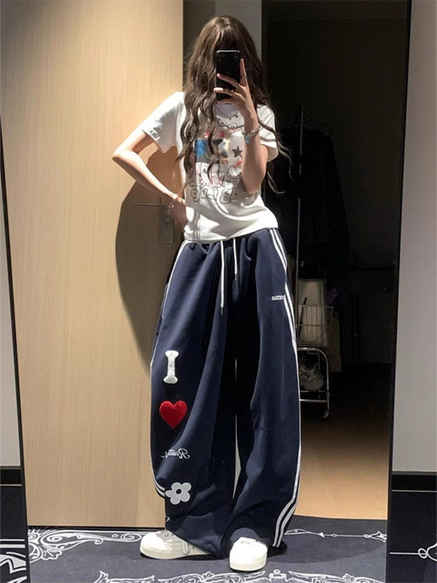 s-6xl 아메리칸 레트로 미니멀리즘 와이드 레깅스 바지 여름 캐주얼 다용도 편안함 통기성 차가운 루즈핏 굴곡 바지
