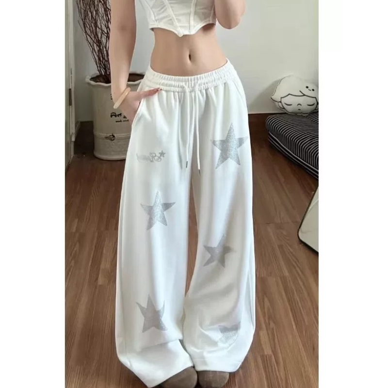 s-6xl 핫픽스 공예 별 웨이 바지 여성 여름 얇은 스타일 핫걸 품격 다용도 재즈 댄스 캐주얼 와이드 레그 팬츠