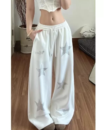 s-6xl 핫픽스 공예 별 웨이 바지 여성 여름 얇은 스타일 핫걸 품격 다용도 재즈 댄스 캐주얼 와이드 레그 팬츠