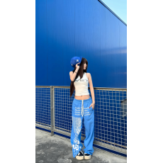 批发26SS轻亚风乐谱印花<b class='q'>运动</b>卫裤女夏季新款y2k美式街头休闲慵懒长裤