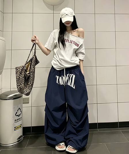 아메리칸 레트로 핫걸 캐주얼 바지 여성 2026 여름 새로운 루즈핏 슬림해 보이는 다용도 스트레이트 넓은 다리 운동 바지 트렌디