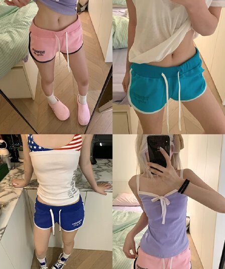 아메리칸 자수 펌프 로프 허리밴드 3 점 바지 여성 핫걸 여름 캐주얼 운동 요가 편안함 반바지