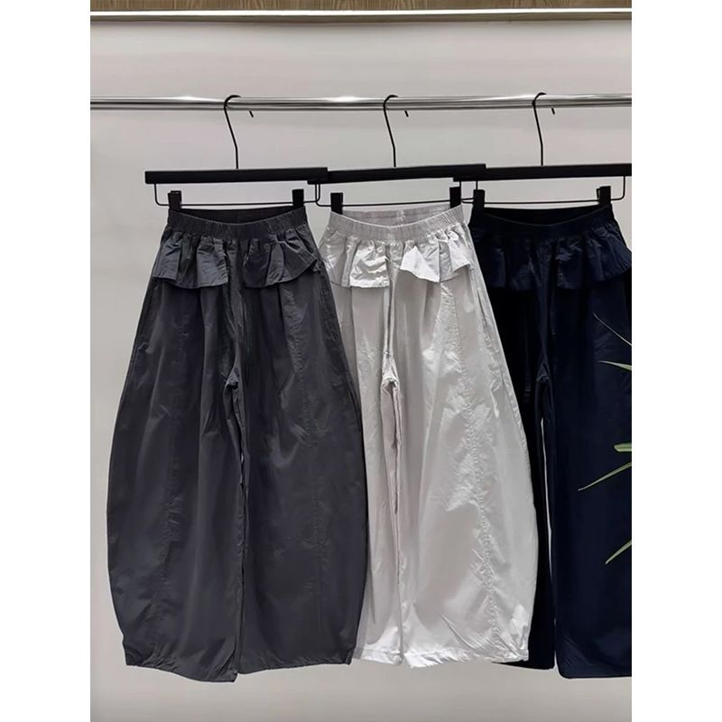 s-6xl 3 차원 허리 머리 아메리칸 속도 건조한 워크웨어 팬츠 여성 여름 얇은 스타일 루즈핏 슬림해 보이는 조거 캐주얼 와이드 레그 팬츠