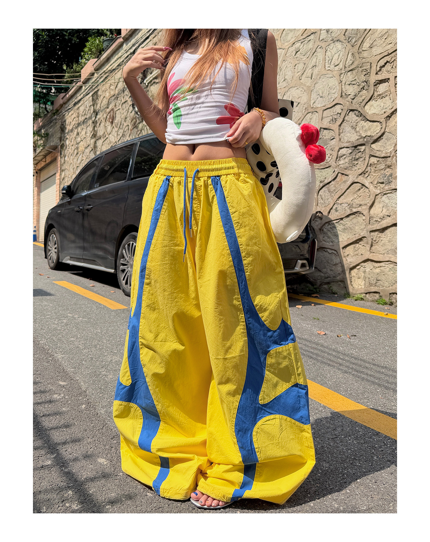 좋은 품질 원본 올린 사람 : 에디션 배색 패치워크 넓은 다리 모통이 칼 워크웨어 팬츠 여성 루즈핏 조거 운동 바지 캐주얼 바지