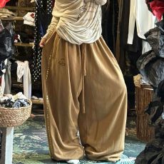 批发【原版氨纶曼巴棉】竖条方形铆钉宽松百搭帅气宽松运动休闲卫裤