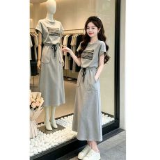 批发酷丝棉 2026夏季新款时尚休闲运动套装女洋气<b class='q'>短袖</b>半身裙两件套潮