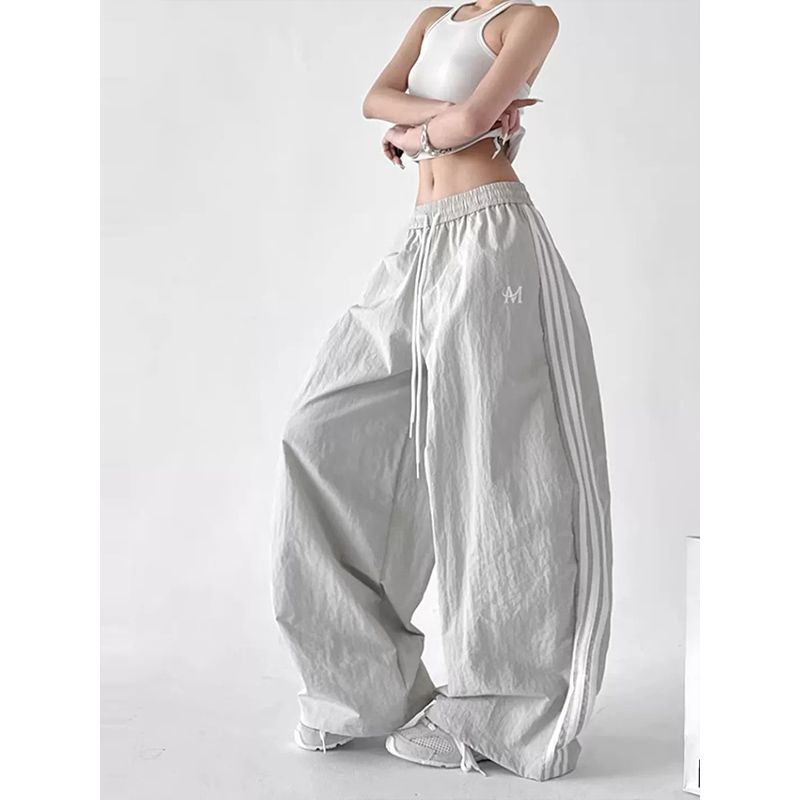 s-6xl 여성 여름 펌프 로프 와이드 레그 팬츠 루즈핏 다용도 슬림해 보이는 운동 캐주얼 바지 도루 센스 미니멀리즘 굴곡 바지 ins