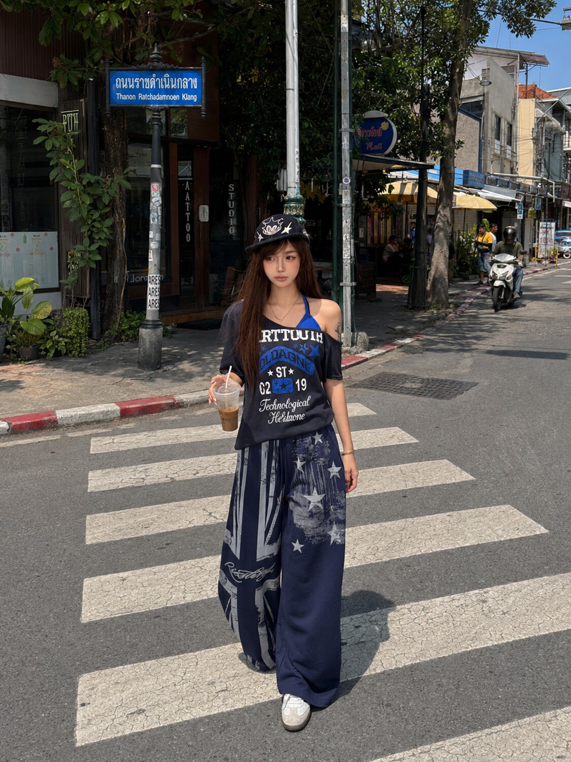 아메리칸 낙서 별 와이드 레그 팬츠 남녀 여름 거리 웃음 하 바람 조거 바지 캐주얼 긴 바지