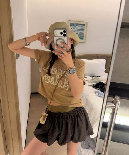 패치워크 더블 허리 머리 스트라이프 배색 꽃밭 치마바지 여성 여름 노출 방지 한 마디 미니 스커트 핫걸 바람