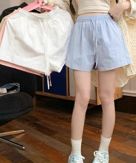 뉴 포트 면 루즈핏 화이트 하이웨이스트 캐주얼 바지 운동 바지 가정 반바지 여성 여름 연령 감소 바지 와이드 레그 팬츠