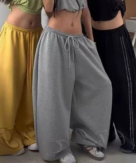 아메리칸 레트로 느긋한 바람 핫픽스 와이드 레깅스 바지 펌프 로프 도루 센스 재즈 댄스 바지 루즈핏 캐주얼 바지 운동 웨이 바지