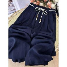 批发S-6XL百搭阔腿裤女夏季款<b class='q'>高腰</b>舒适显瘦抽绳松紧腰直筒休闲遛弯裤